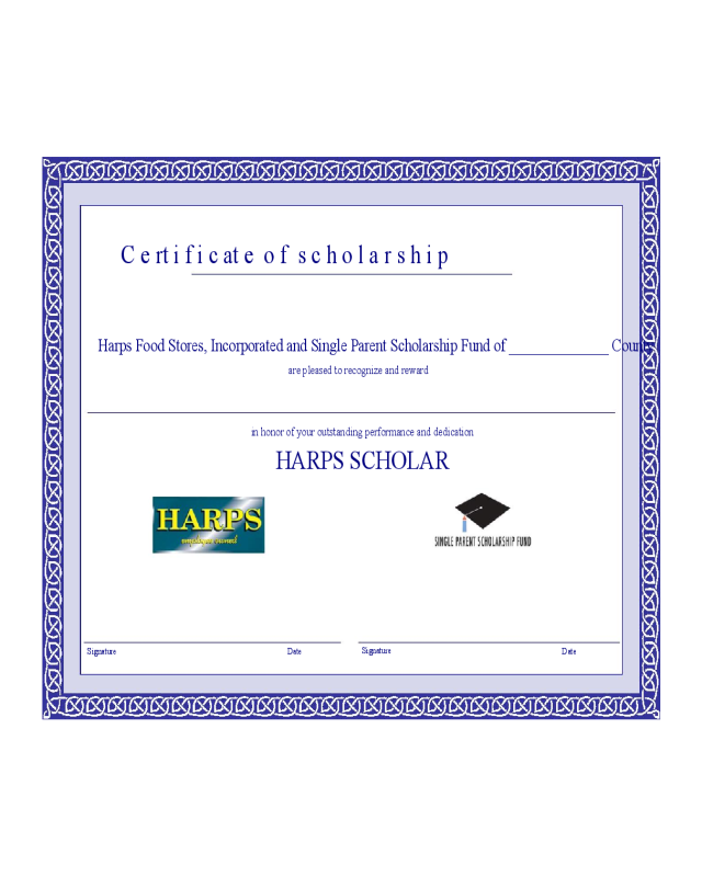 Sample Scholarship Certificate Template