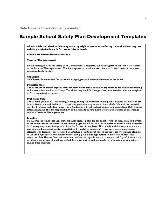 Sample School Safety Plan Template