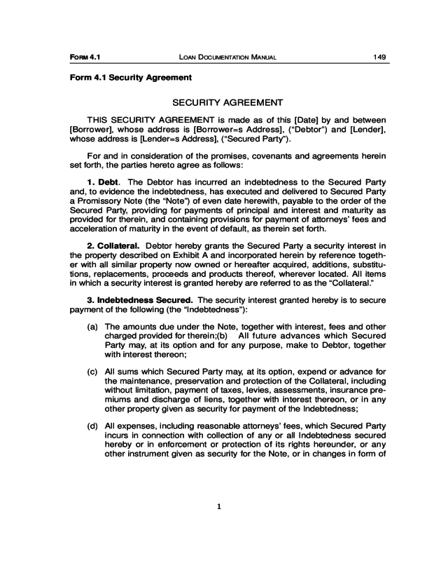 Sample Security Agreement Form