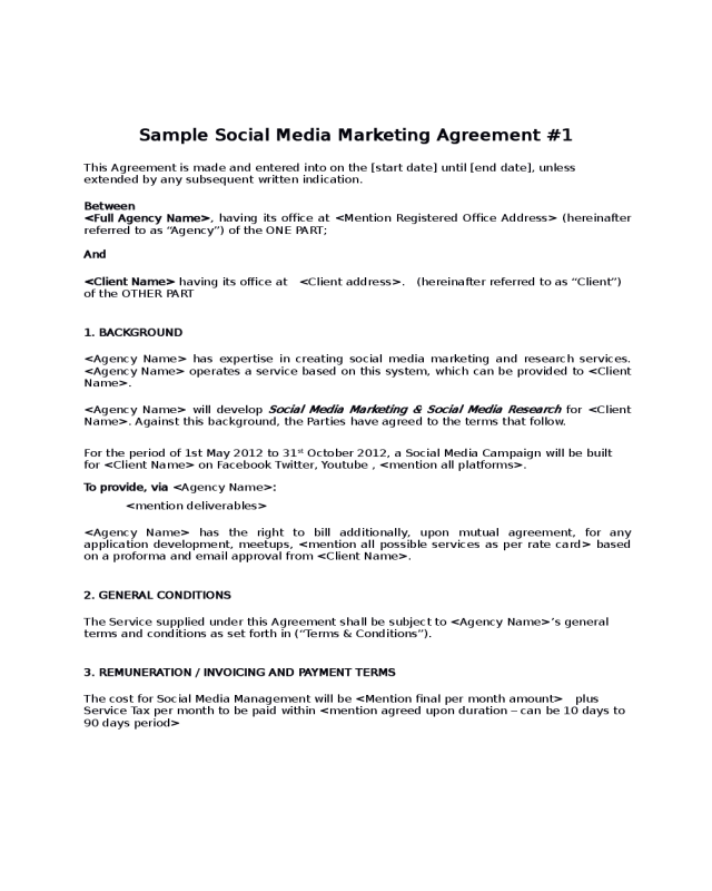 Sample Social Media Marketing Agreement