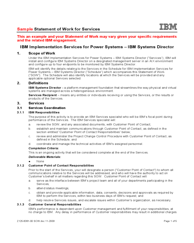 Sample Statement of Work for Services - IBM