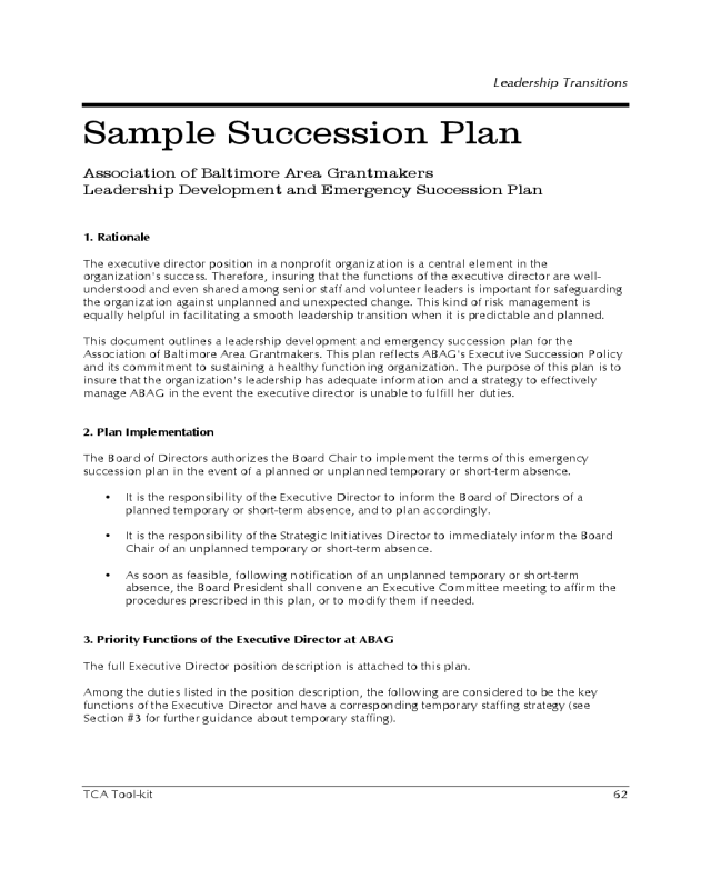 Sample Succession Plan