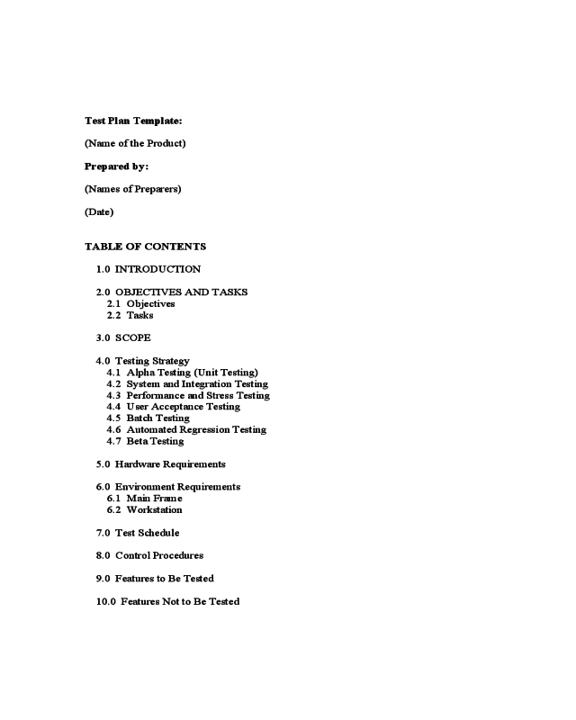 21 Test Plan Template Fillable Printable Pdf Forms Handypdf