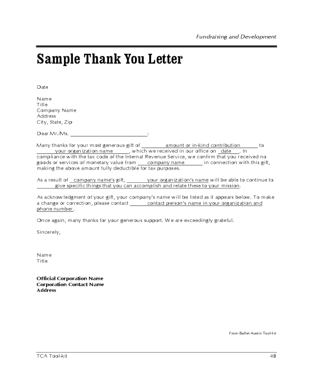 Sample Thank You Letter for Gift