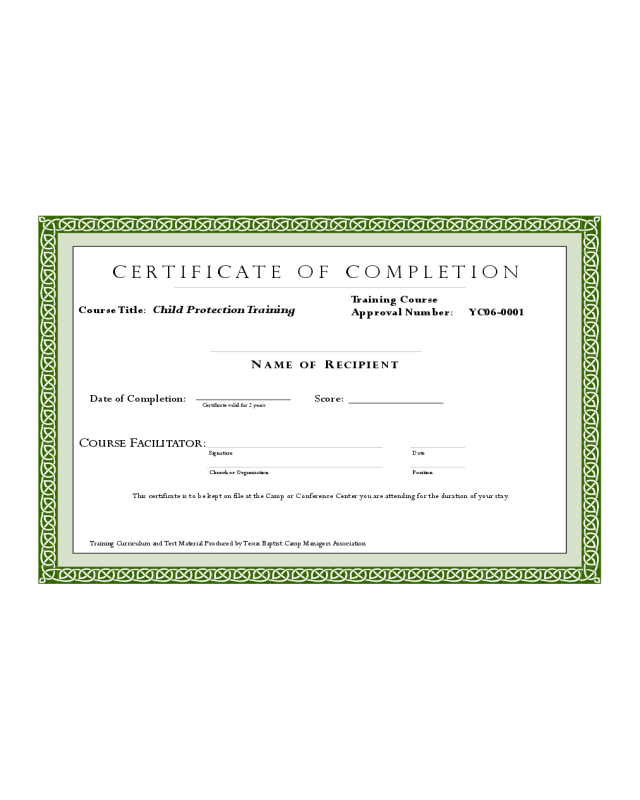 Sample Training Completion Certificate Template