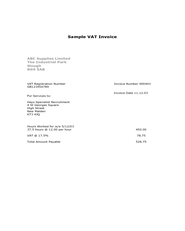 Sample VAT Invoice Template