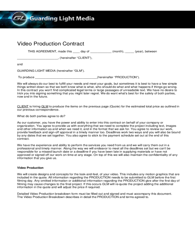 Sample Video Production Contract