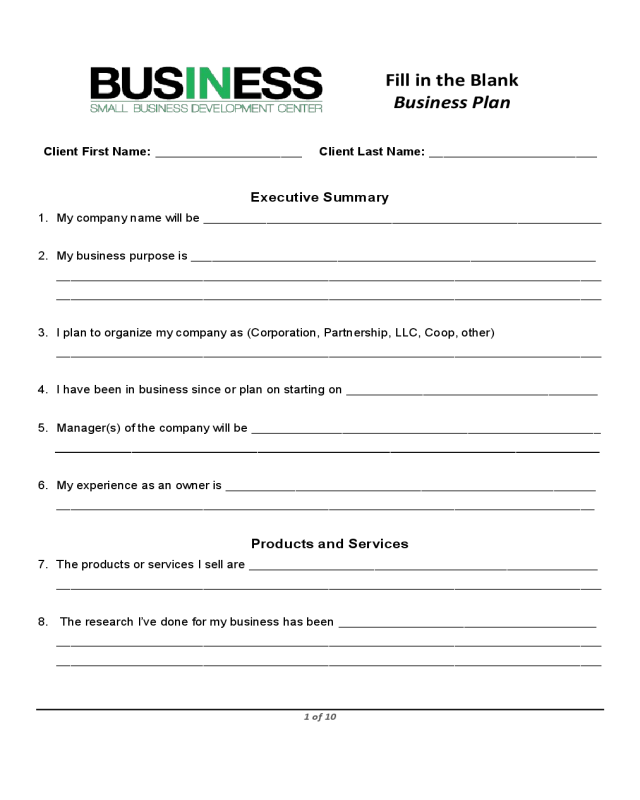 SBA Blank Business Plan Form