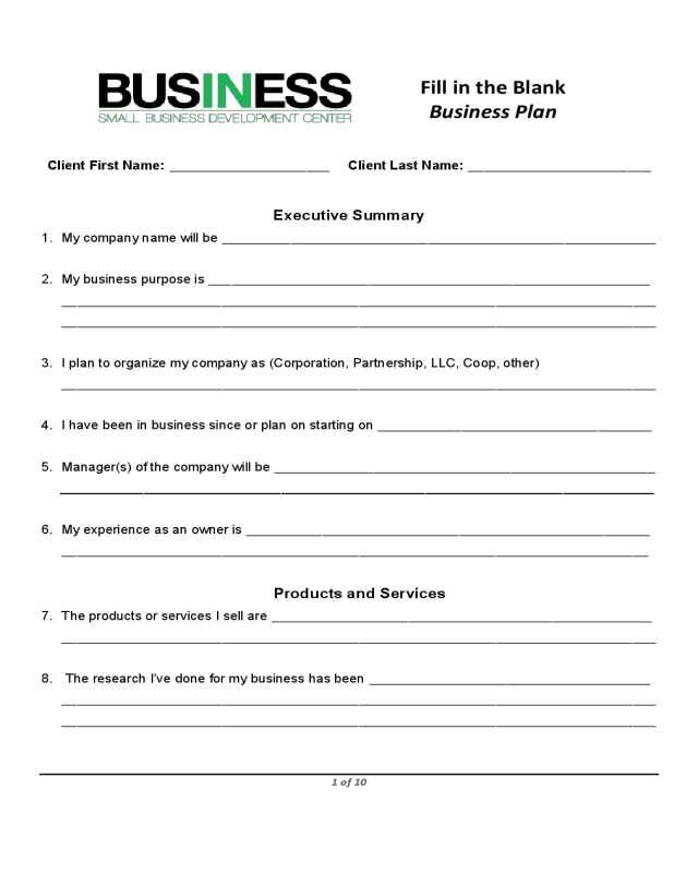 Printable Business Plan Template For Your Needs