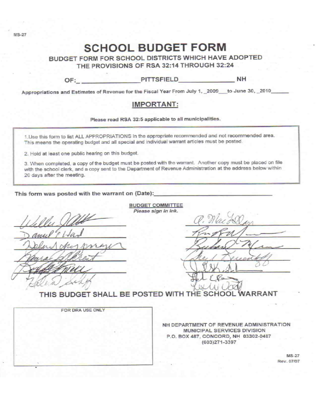 School Budget Form Sample