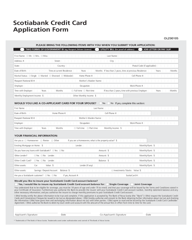 Scotiabank Credit Card Application Form - Canada
