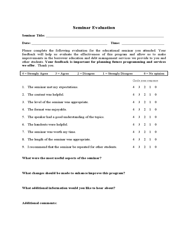 Seminar Evaluation Form - California