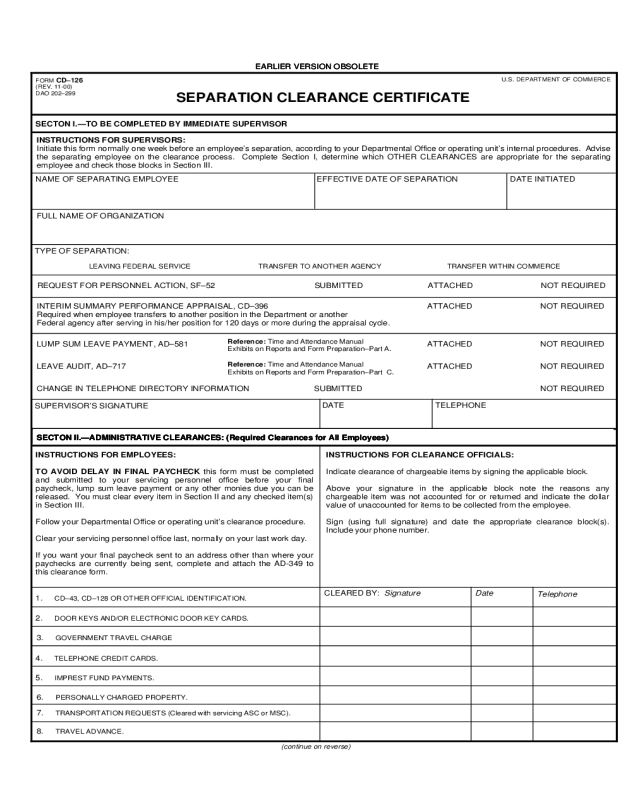 Separation Clearance Certificate