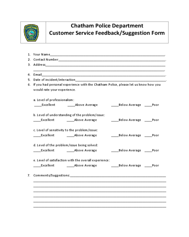 Service Feedback Form - Massachusetts