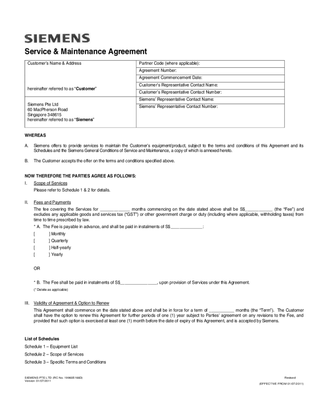Service & Maintenance Agreement - Siemens