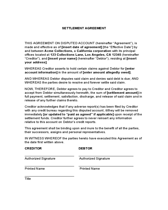 2023 Debt Settlement Agreement Form Fillable, Printable PDF & Forms