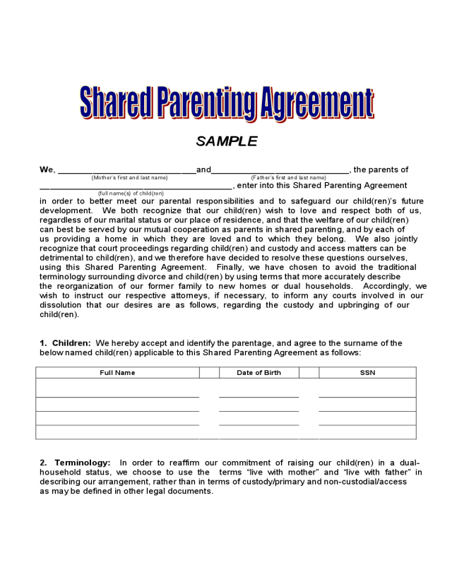 2024 Joint Custody Agreement Form Fillable Printable PDF Forms 