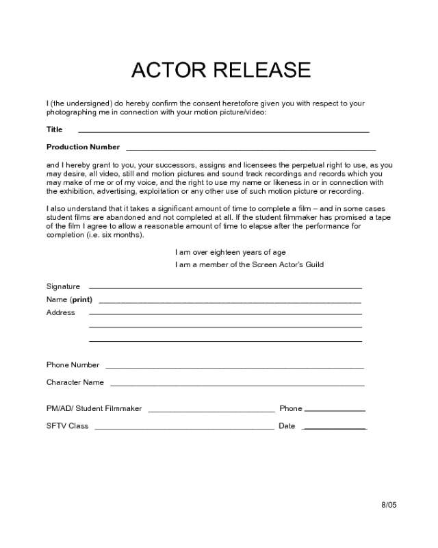 Simple Actor Release Form
