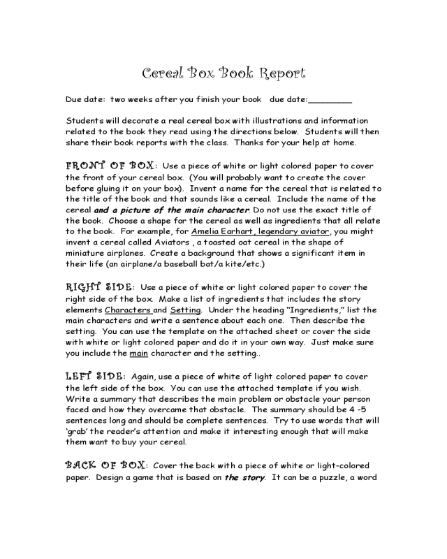 Simple Cereal Box Book Report