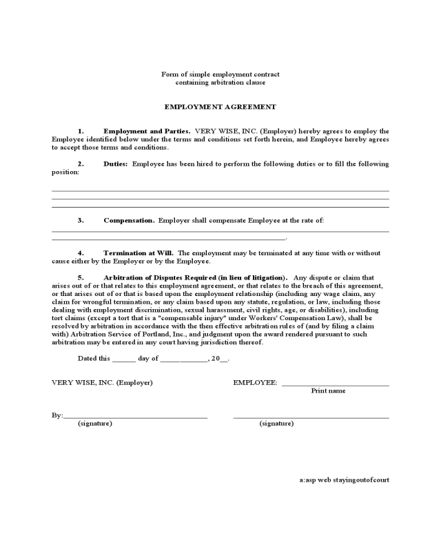 Simple Employment Contract Form
