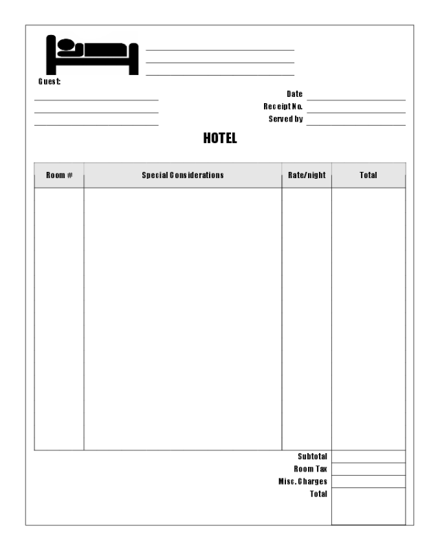 Simple Hotel Receipt Form