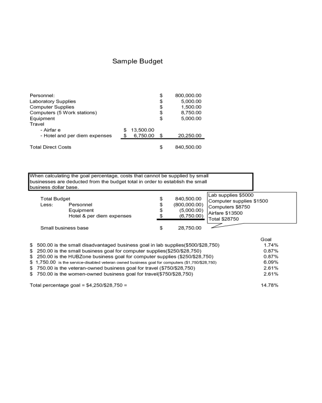 Small Business Budget Sample