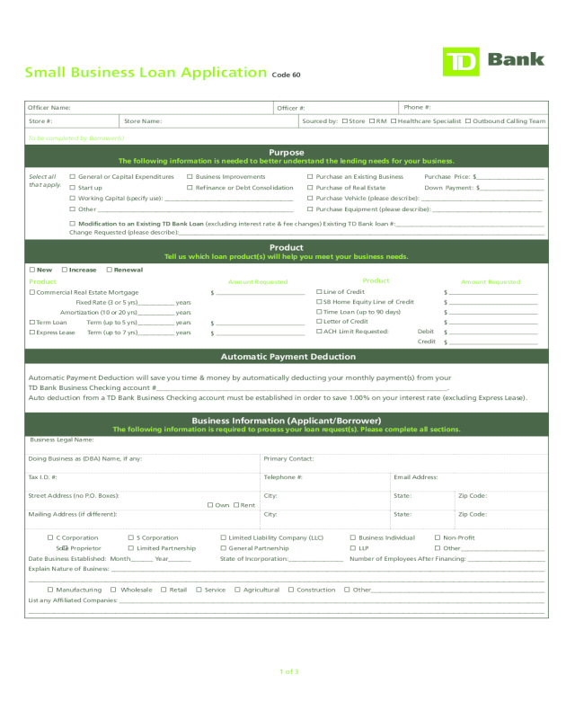 loan application in a business plan