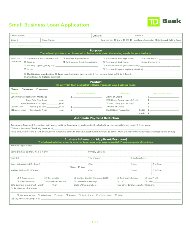 Small Business Loan Application - TD Bank