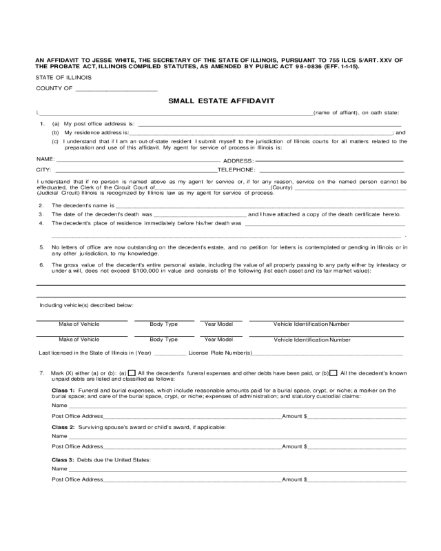 Small Estate Affidavit Form - Illinois