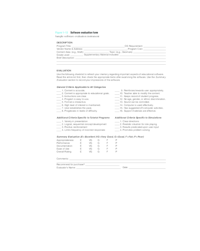 Software Evaluation Form Sample