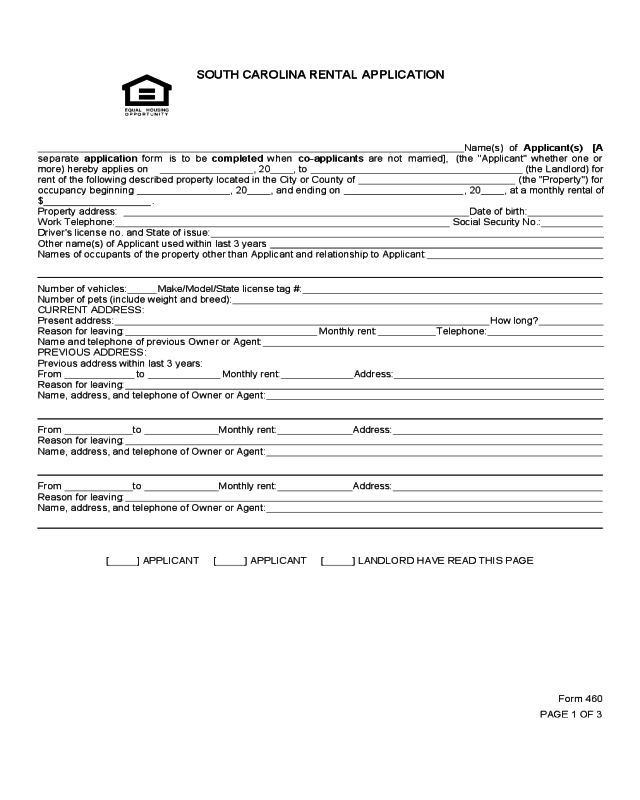 South Carolina Rental Application