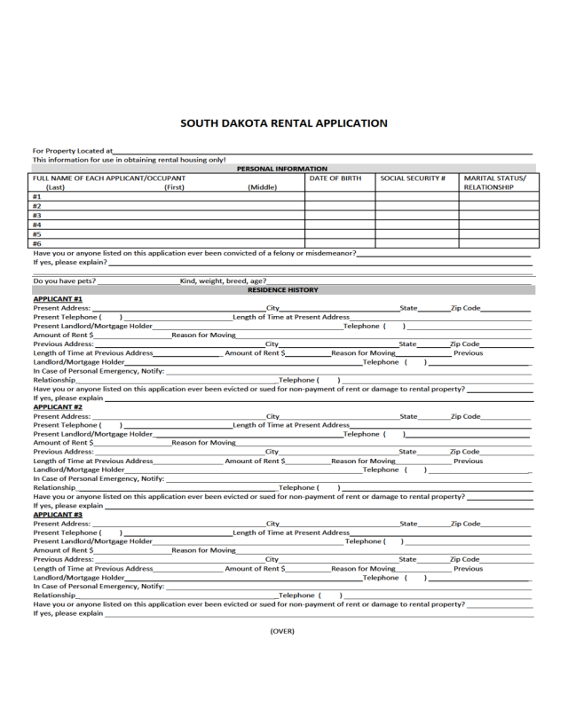 South Dakota Rental Application