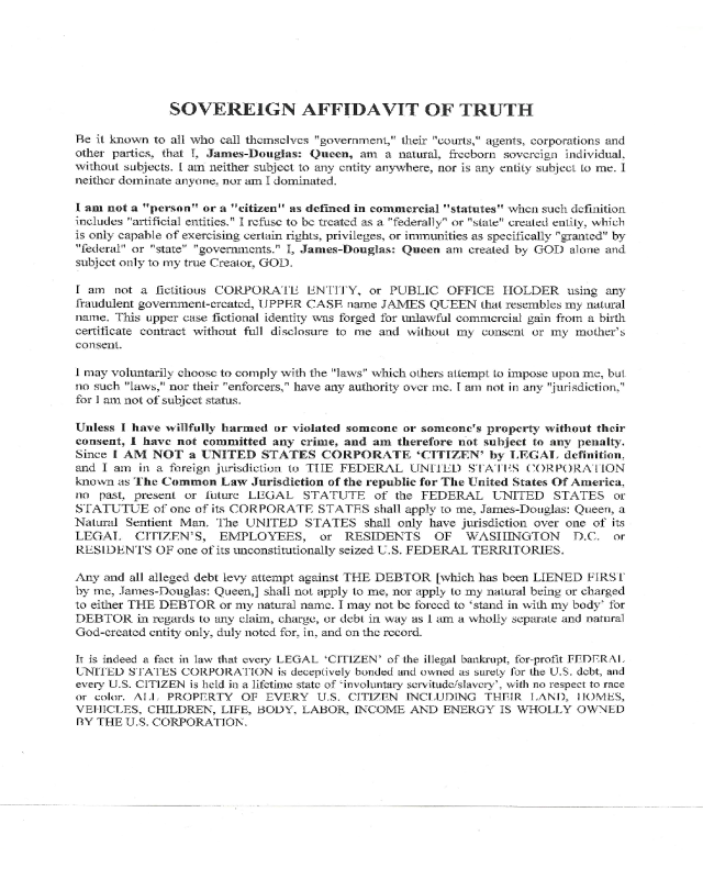 Sovereign Affidavit of Truth - Tennessee