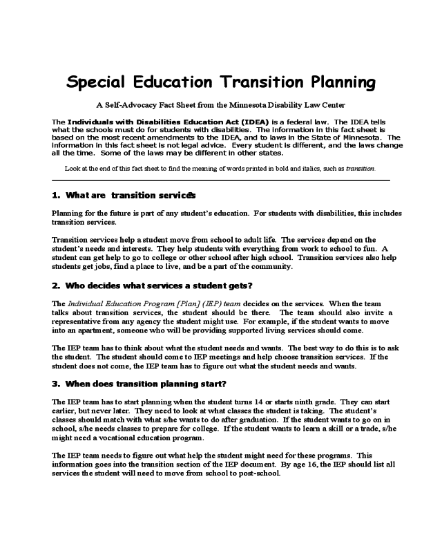 Special Education Transition Planning Template