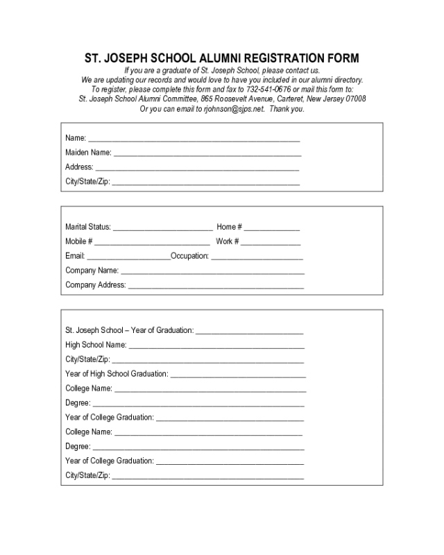 St. Joseph School Alumni Registration Form