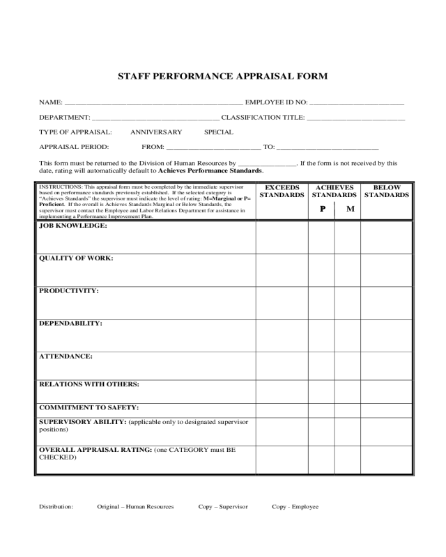 Staff Performance Appraisal Form