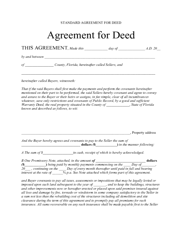 Standard Agreement for Deed - Florida