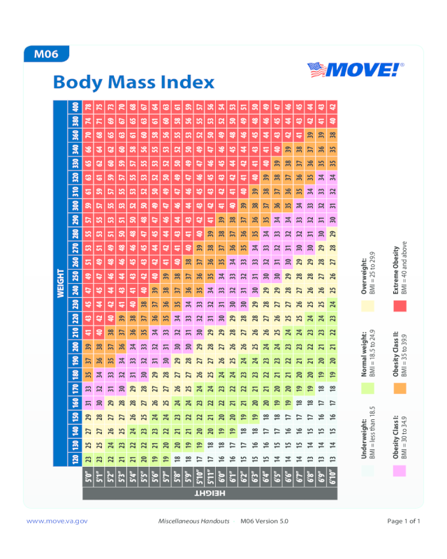 Standard Body Mass Index Chart Page1 