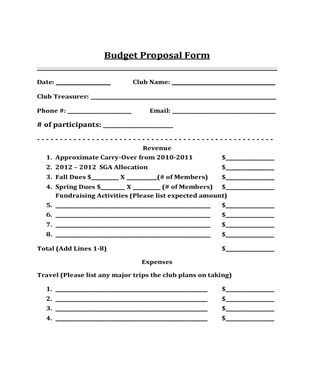 Standard Budget Proposal Form
