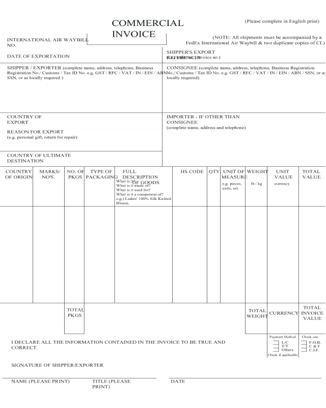 Standard Commercial Invoice Template