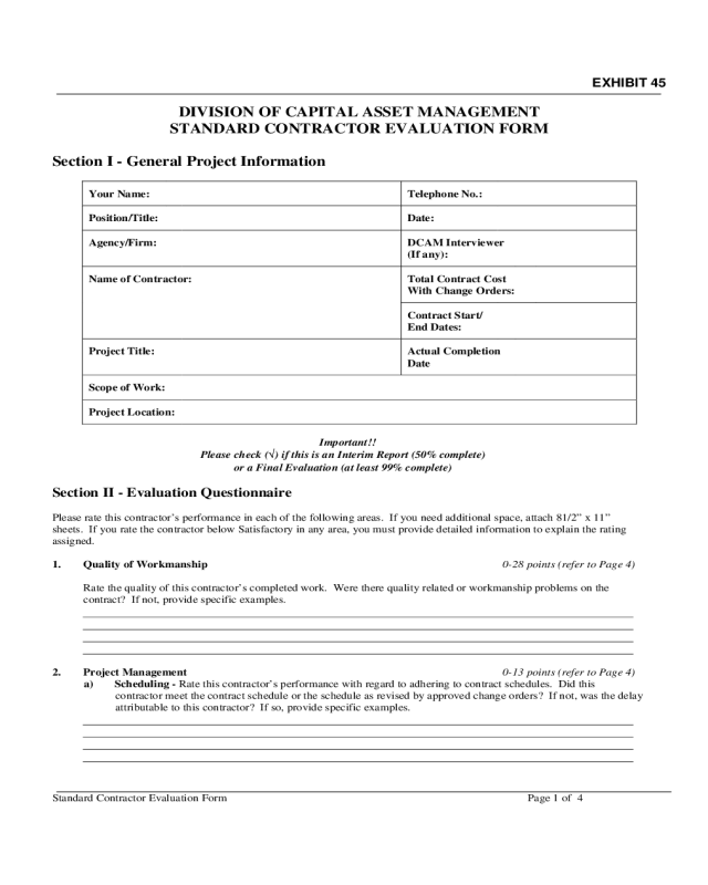 Standard Contractor Evaluation Form