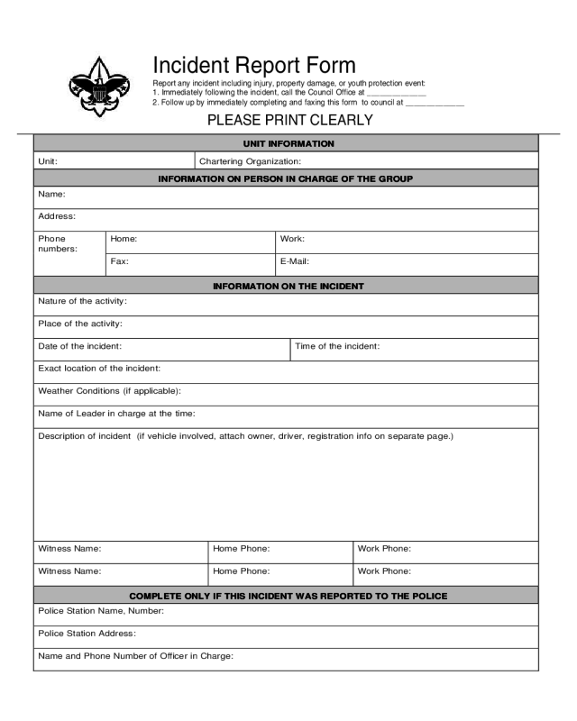 Standard Incident Report Form