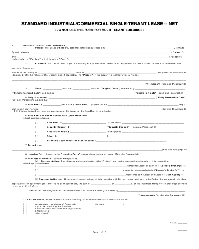 Standard Industrial/Commercial Single-Tenant Lease Form