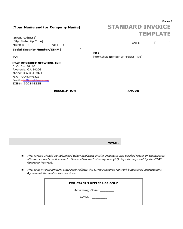 Standard Invoice Template Sample