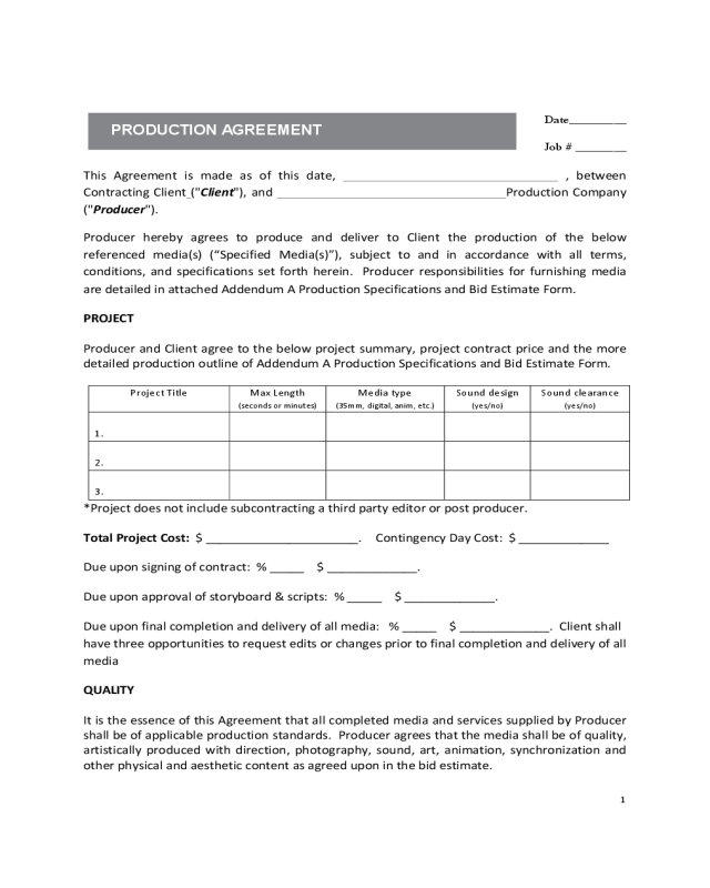 Standard Video Production Agreement