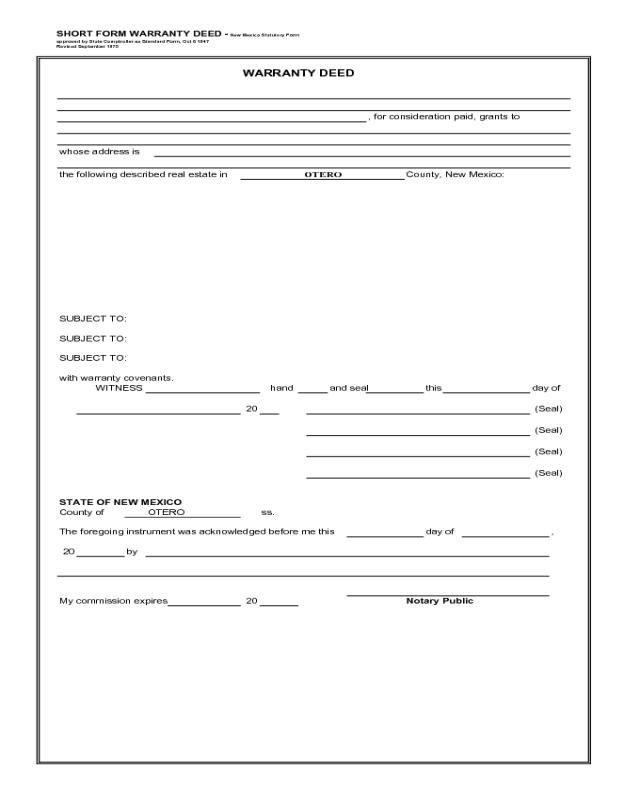 New Mexico State Warranty Deed Pdf Fillable Form Printable Forms Free Online 2027