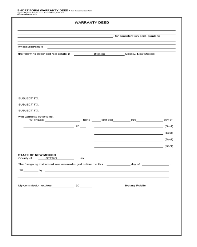 New Mexico State Warranty Deed Pdf Fillable Form Printable Forms Free Online 2155