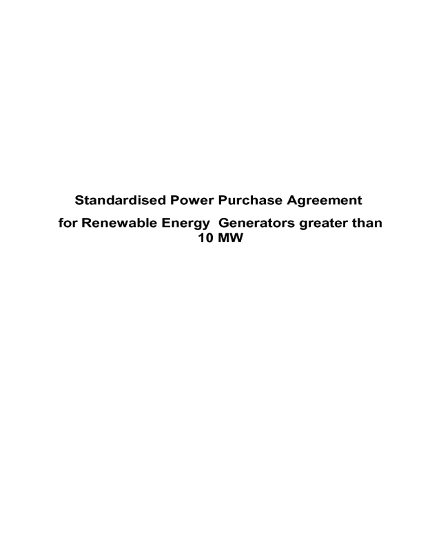 Standardised Power Purchase Agreement for Renewable Energy Generators