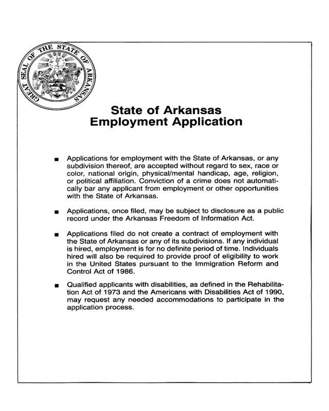 State of Arkansas Employment Application - Arkansas