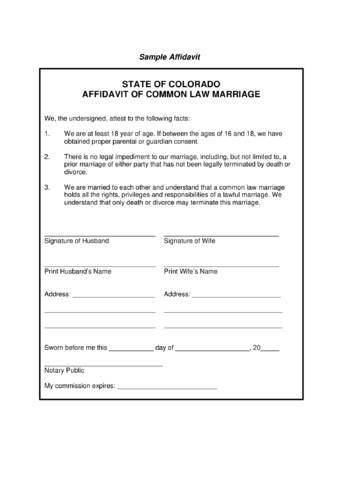 State of Colorado Affidavit of Common Law Marriage - Edit, Fill, Sign ...